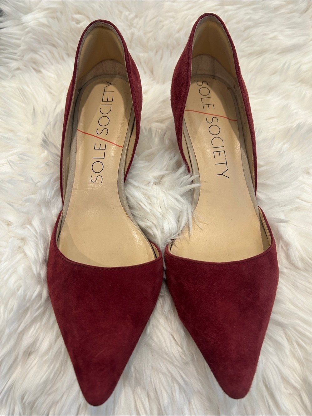 Sole Society Burgundy Suede Pointed-Toe D'Orsay Heels
